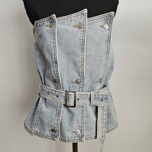 NWT AKIRA Women's Light Blue Denim Strapless Bustier Corset Top Med M